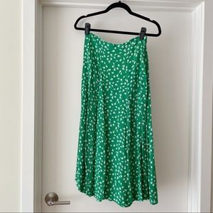 h&m green floral a-line midi skirt